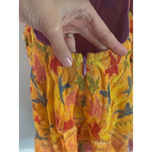 FARM Rio Maxi Dress Pink Orange Tropical Print Ruffled Tiered Spaghetti Strap - Picture 4 of 11